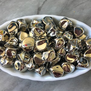 Silver Nugget Beads, 17mm shiny metallic beads, Jewelry Making beads, Wire Bangles gray silver necklace statement earrings bracelet