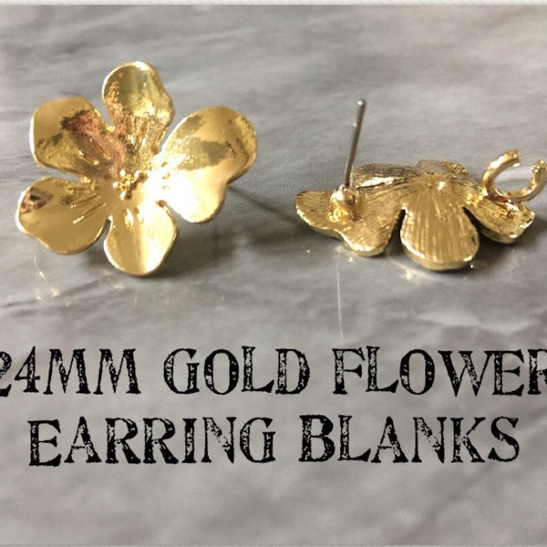 24mm gouden bloem post oorbel cirkel blanks, gouden druppel oorbel, gouden stud oorbel, gouden sieraden, gouden bungel DIY oorbel maken ovaal