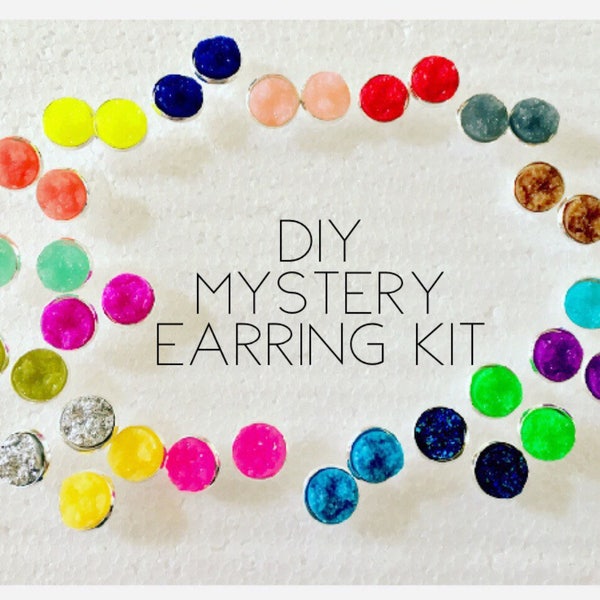 DIY Mystery Druzy Earring Kit, 60 Piece Kit, Stud earrings, druzy earrings, colorful earrings, jewelry making, druzy jewelry, silver 12mm