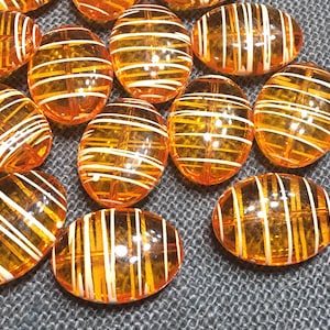Orange Puffed Oval 33mm beads, transparent striped beads, translucent beads, craft supplies wire bangle, jewelry making white and orange