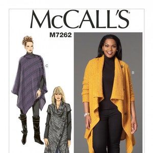 McCall’s M7262 Sewing Pattern Misses&#39;/Women&#39;s Sweater Coat and Poncho Size 8-10-12-14-16 & 18W-20W-22W-24W Uncut