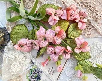 Vintage Viola posy in soft peach. velvet viola posy of flowers for use in flower crowns and all craft projects.