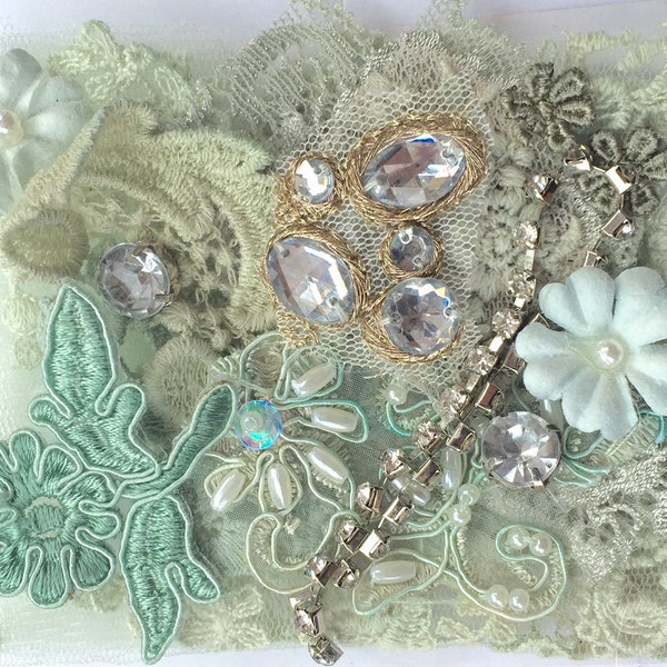 embellishment pack. treasure pack for scrapbookers. craft embellish collection. sea green adornment collection. blue trim pack.