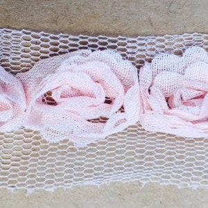 rosebud trim. organza rosebud trim. pink rosebud ribbon. rosebud ribbon trim. image 1