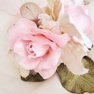 rose and hydrangea posy. Victorian rose posy. millinery flowers. corsages. velvet flowers . Vintage millinery . Millinery velvet