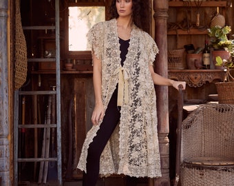 Empress Vintage Lace Coat. Vintage Lace Duster . Long Vintage Lace