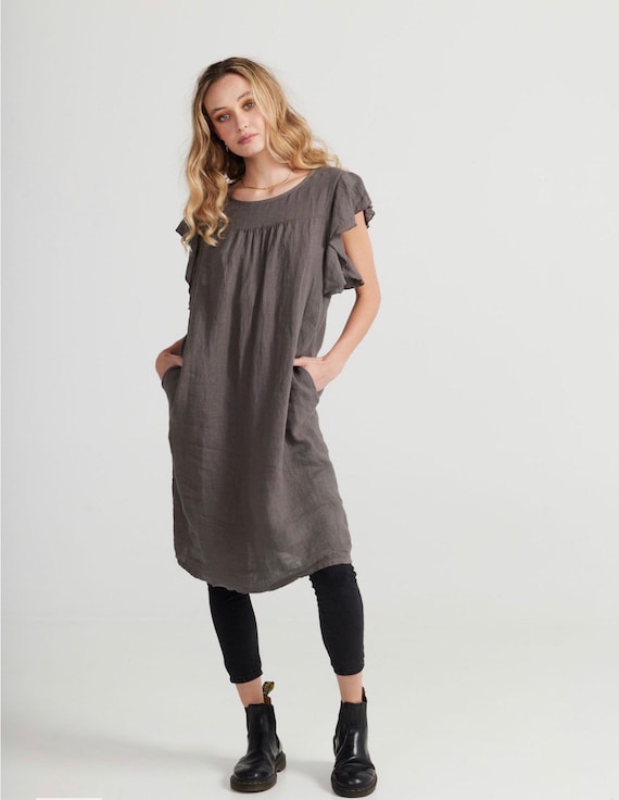 chinese dress ladies Anna Linen Tiered Midi Dress-Poppy Red