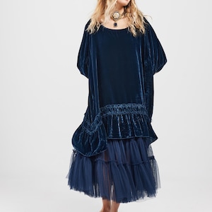 Violette Luxurious Velvet dress in Midnight Blue . Timeless all-season velvet dress that be worn casually or for formal occasions.
