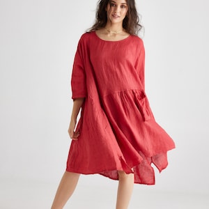 Clarissa linen dress in Scarlet  . . Stylish fun linen dress. Plus size gorgeous dress