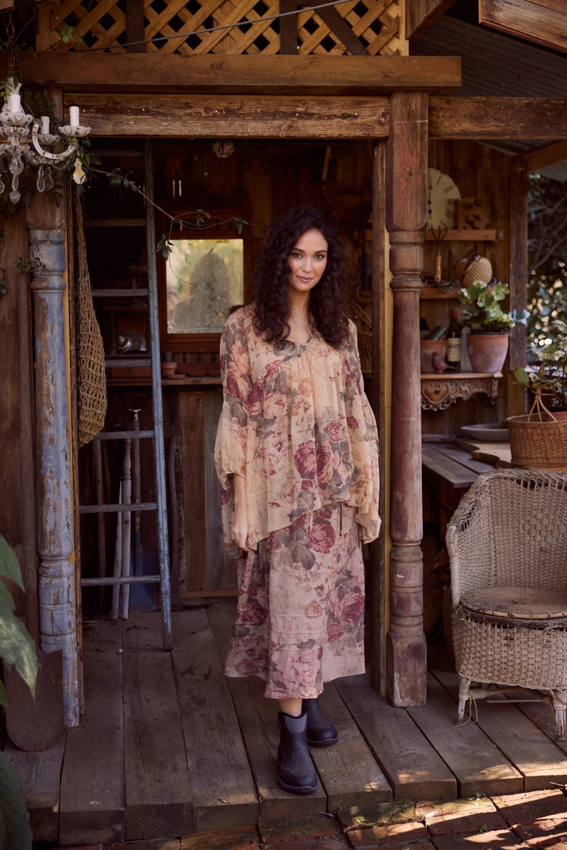 Ariel Chiffon floral top in Antique Rose. Flowy floral blouse. image 2