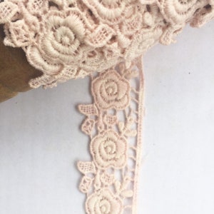 Narrow rose lace . Vintage cotton Rose lace . Rose lace doing in hand dyed blush color