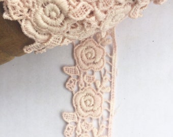 Narrow rose lace . Vintage cotton Rose lace . Rose lace doing in hand dyed blush color