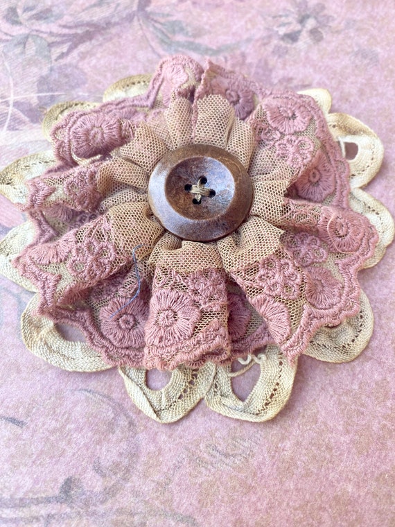 Lacey Vintage Lace Flower Brooch to Attach to Clothing