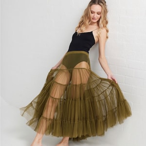 Ballerina tutu . Celeste tutu skirt made from multiple tiers of soft tulle in a deep Moss green
