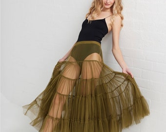 Ballerina tutu . Celeste tutu skirt made from multiple tiers of soft tulle in a deep Moss green