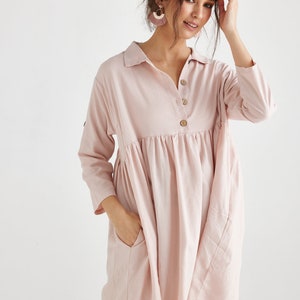 Trelise french style cotton shirtdress. casual prewashed soft cotton shirtdress in Charcoal and Blush Pink. image 9