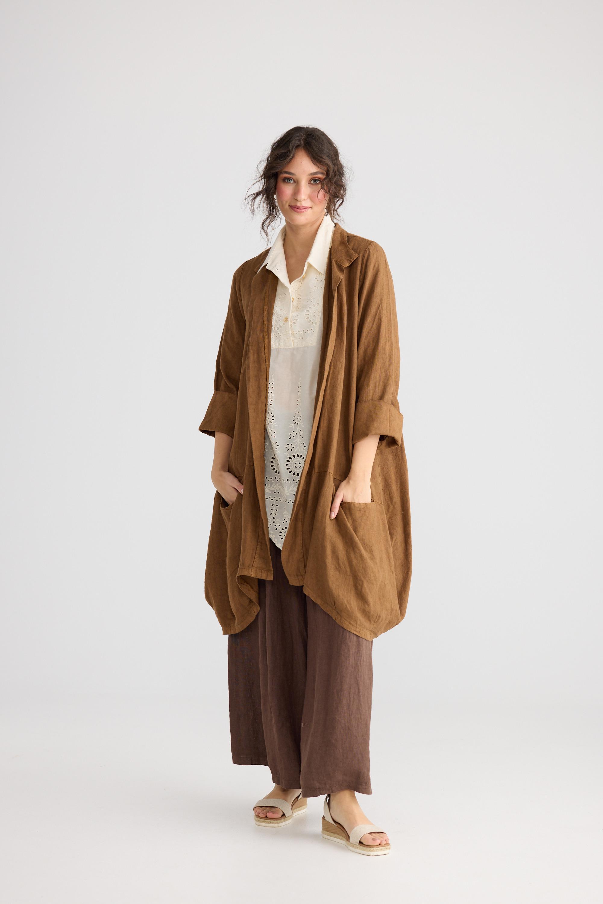 Harper-lee European Linen Oversized Jacket in Brown. Stunning