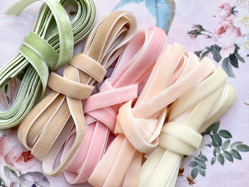 Five Ribbons Velvet Ribbon Collection. 5 Meter Spring Posy Collection of Pastel ...