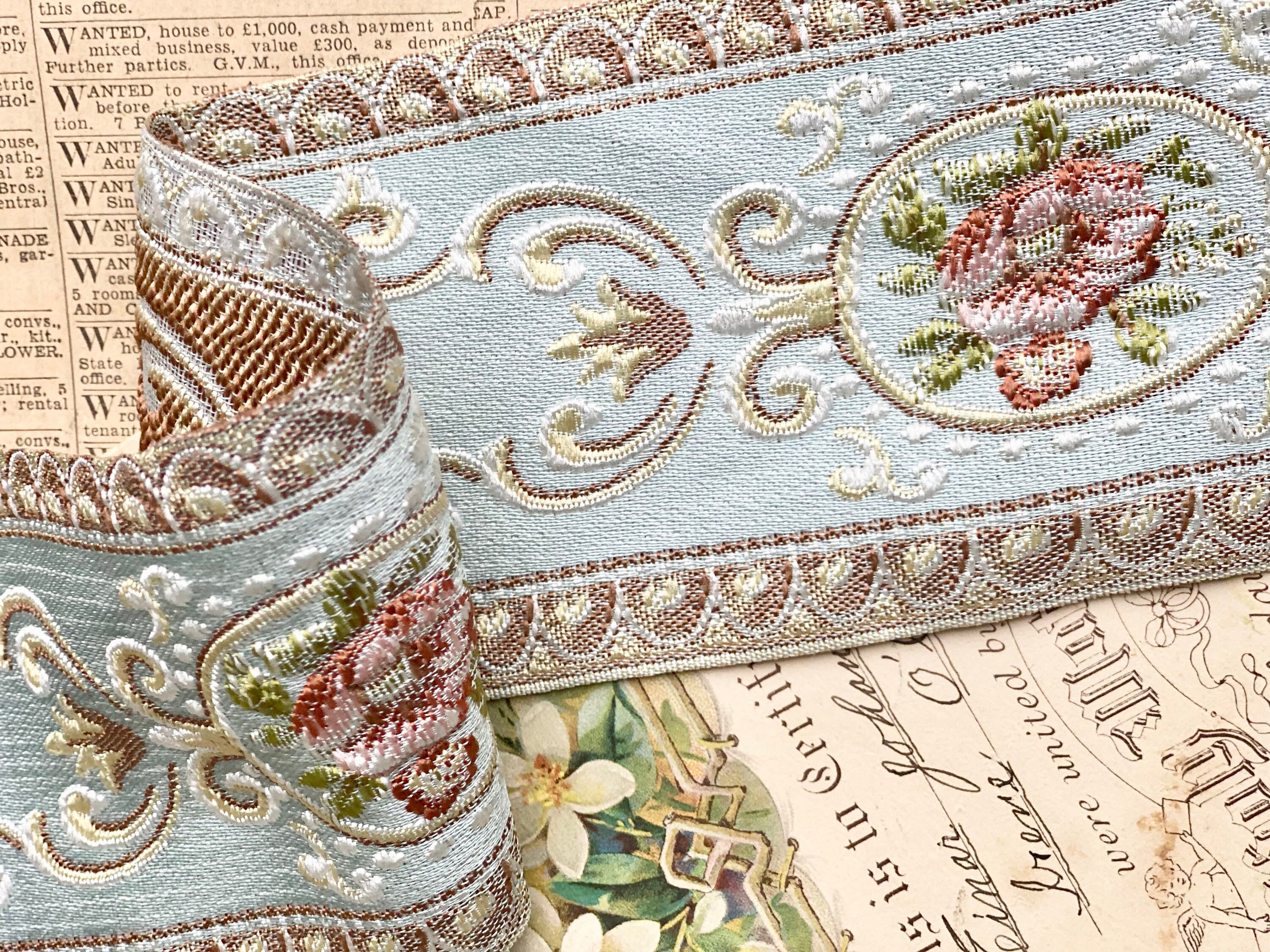 Exquisite 2 M Length Vintage French Embroidered Ribbon Trim