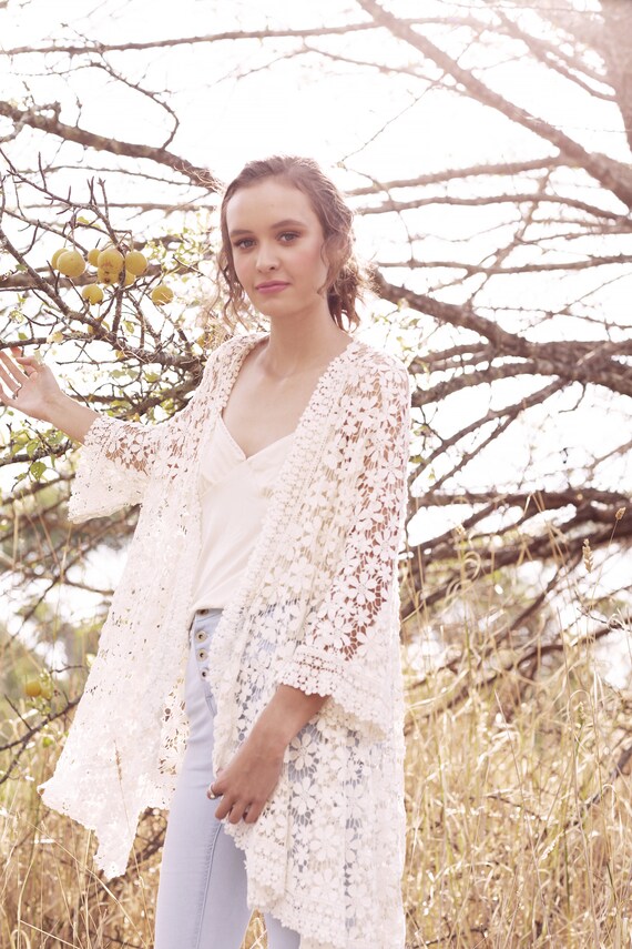 Cream lace top cover up