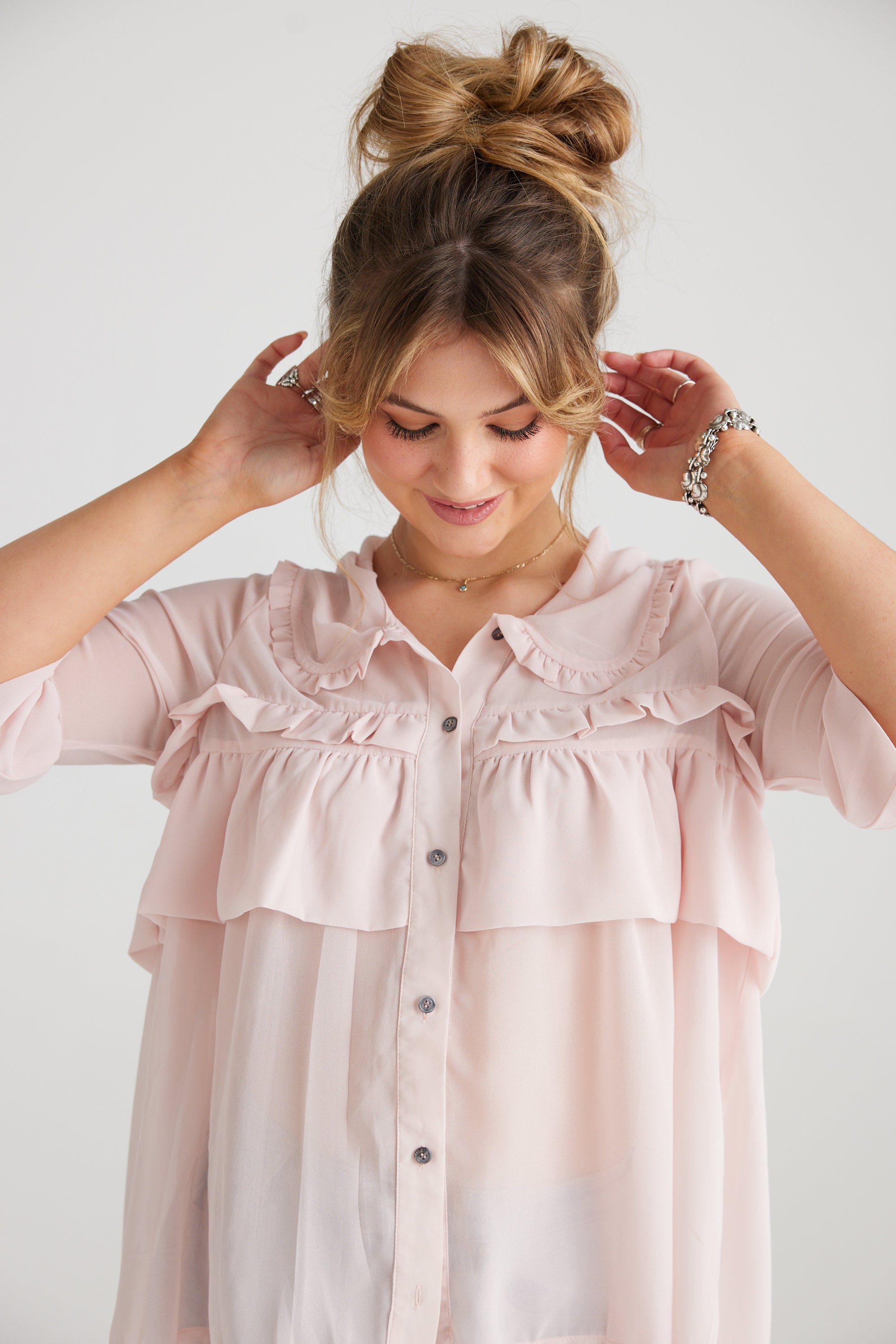Isabella Chiffon Blouse in Ballerina Pink. Lightweight Uncrushable