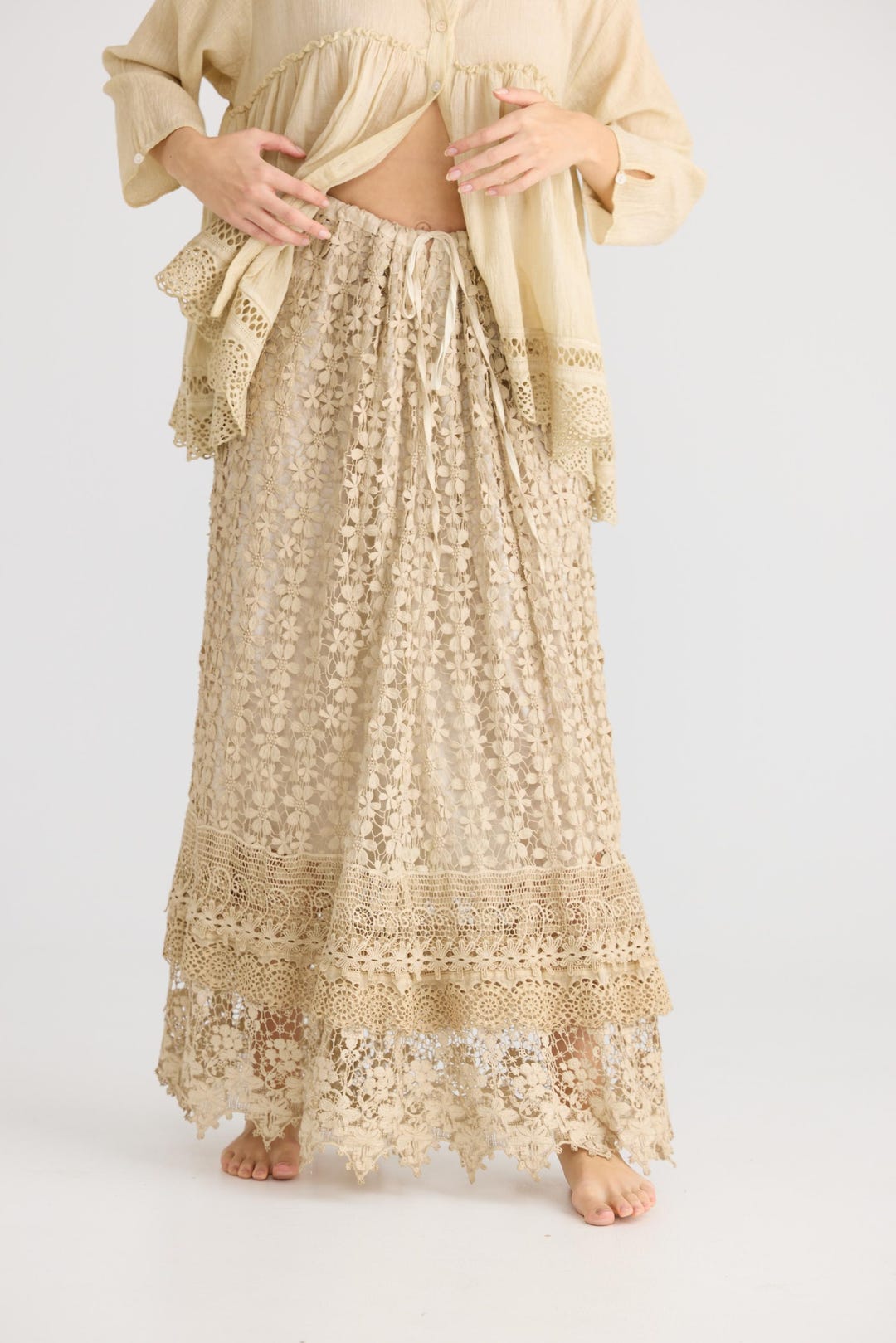 Vintage Lace Maxi Skirt, Exquisite Boho Drawstring Waist - Etsy