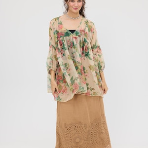 Floral Chiffon Blouse, Marigold Rose Print, Loose Tencel Top image 4