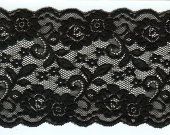 Black Stretchy Floral Lace Trim, 5 meter, Lingerie Sewing