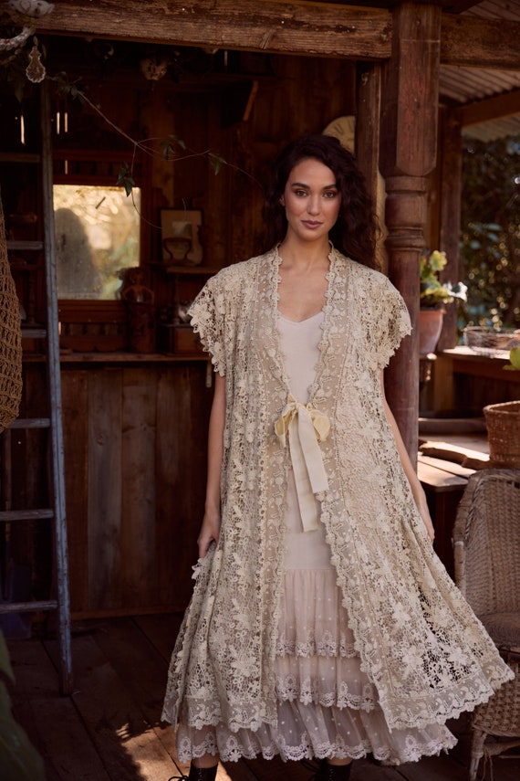 Empress Vintage Lace Coat. Vintage Lace Duster . Long Vintage Lace