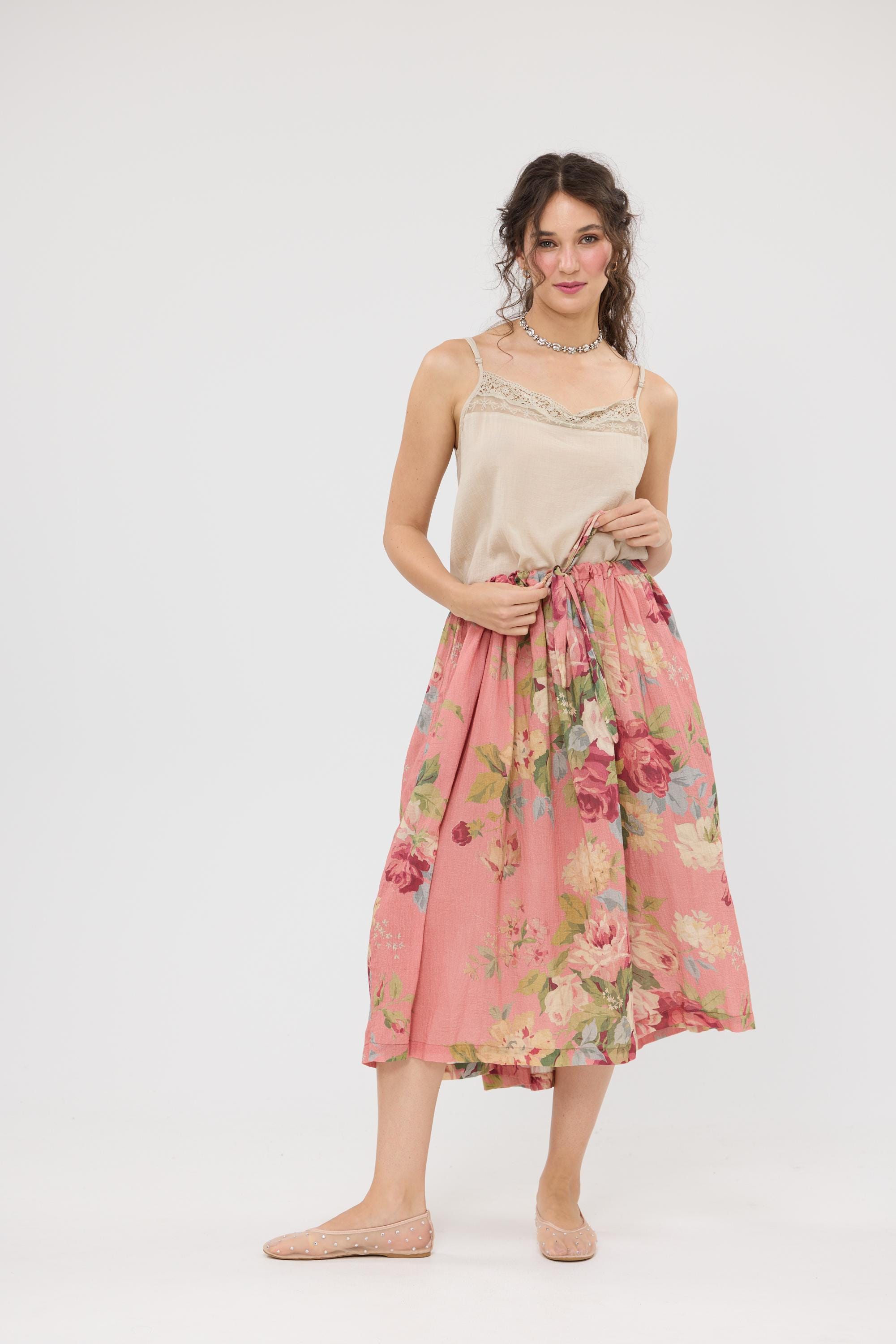 Florand Garland Skirt in a Gorgeous Coral Rose Garden Print