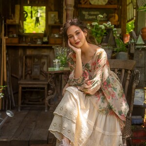 Floral Chiffon Blouse, Marigold Rose Print, Loose Tencel Top image 6