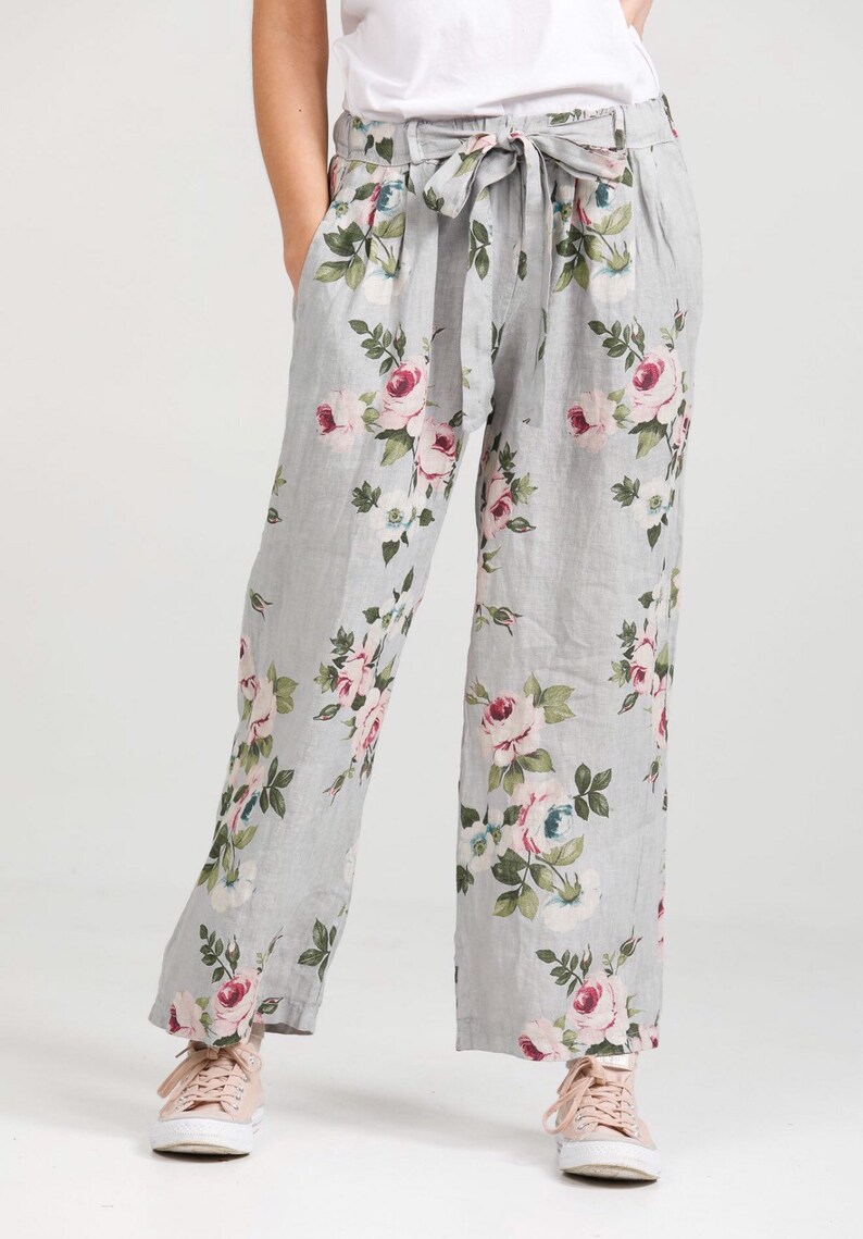 Linen trousers . Linen pants . Linen floral Eva pants by Miss Etsy