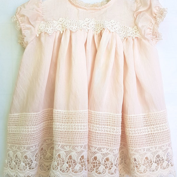 Baby girl coming home dress . newborn dress. christening dress. lace and cotton baby dress. special occasion baby dress.