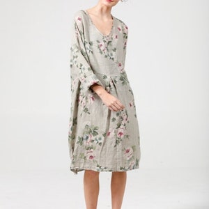 Amelia linen one size dress in Seamist. Oversize casual linen dress in Seamist Grey