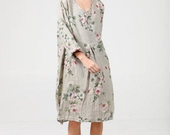 Amelia linen one size dress in Seamist. Oversize casual linen dress in Seamist Grey