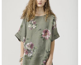 Contessa linen floral top . Italian floral linen top .