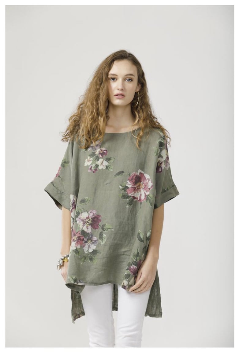 Contessa Linen Floral Top . Italian Floral Linen Top . Etsy