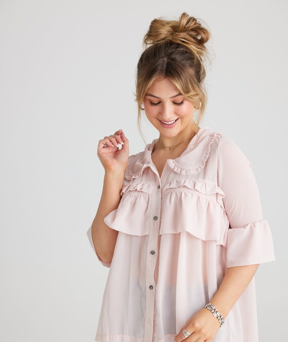 Isabella Chiffon Blouse in Ballerina Pink. Lightweight Uncrushable