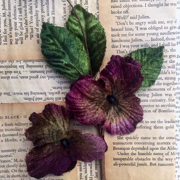 vintage antique purple velvet millinery flower. Velvet pansy. fabric flowers for all craft and slow stitching projects.