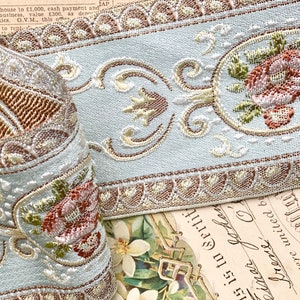 Exquisite wide Vintage French embroidered ribbon trim for costumes, scrapbooking, journaling and all sewing projects. Wide French ribbon