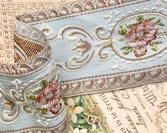 Exquisite wide Vintage French embroidered ribbon trim for costumes, scrapbooking, journaling and all sewing projects. Wide French ribbon