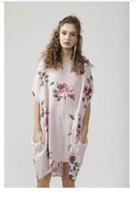 Linen Rosabella Dress. Linen Top . Floral Italian Linen Dress . Classic Linen  Clothing . 