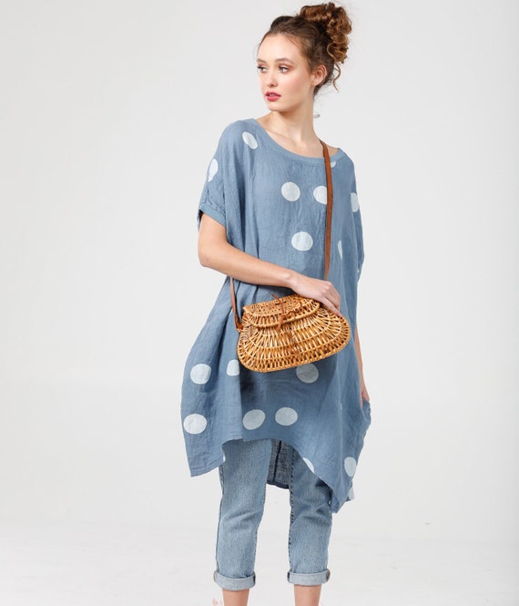 linen polka dot top