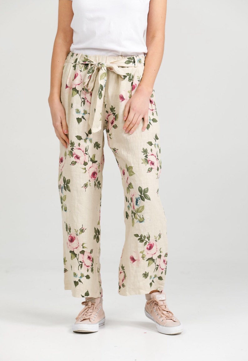 Linen trousers . Floral linen pants . Floral Eva pants by Miss Etsy