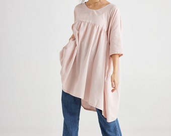 French Smock. Romantic ladies dress in palest pink cotton. French style smock. Oversize dress in Blush.