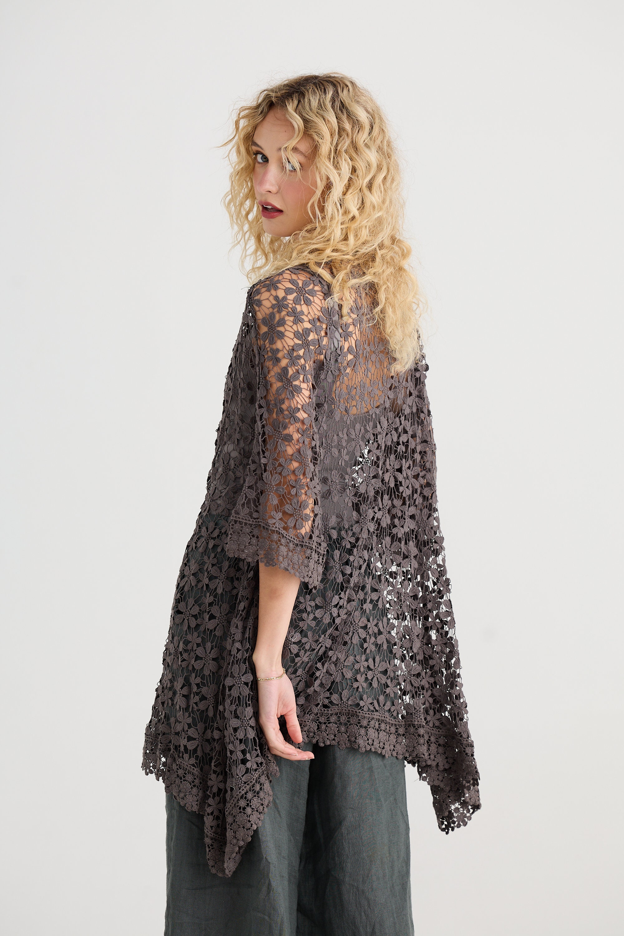 Silver grey lace jacket deals