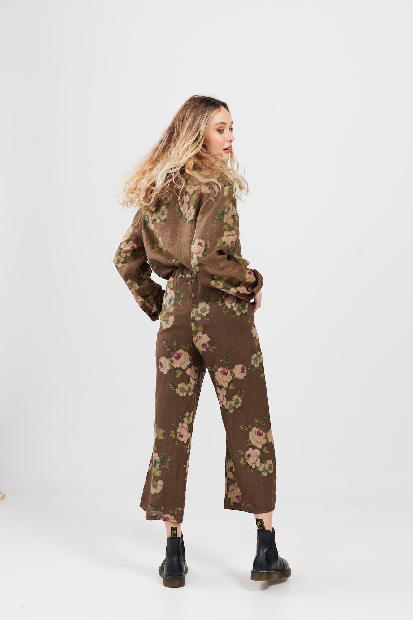 Eva linen floral pants. womens linen trousers in floral italian linen