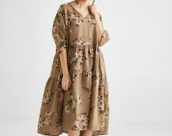 bellambra linen dress Bellambra Women's Sleeveless Linen Print Long Dress Size L NWT