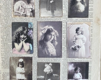 Vintage girl postcard collection.  Collection of 9 charming vintage postcard girls for use in scrapbooking, journaling , and all crafts,