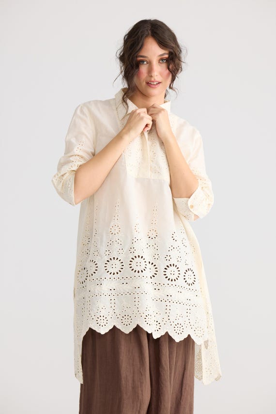 chinese dress ladies Women's Slice of Heaven Lace Shirt Dress in White